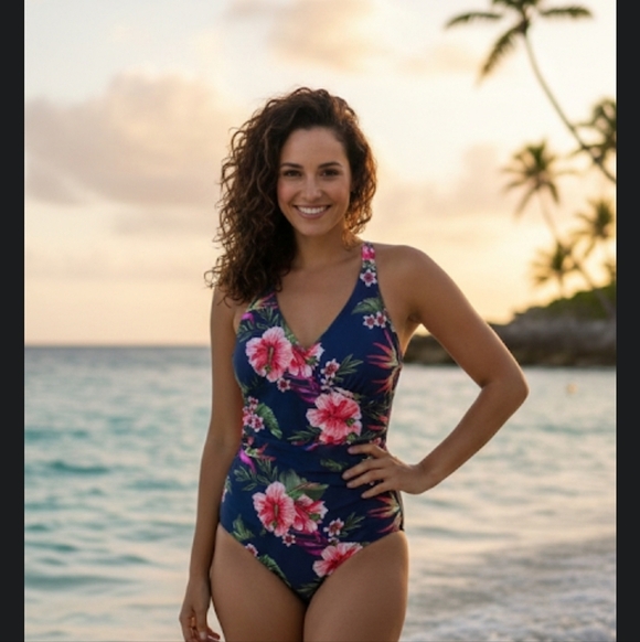 Kona Sol Other - Like New Kona Sol Kids One Piece Floral Swimwear - Navy and Pink